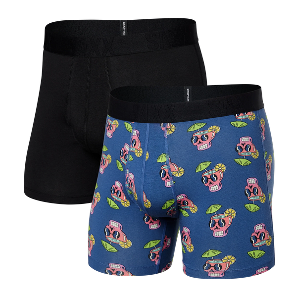 Front of Droptemp Cooling Cotton Boxer Brief Fly 2 Pack in Drunken Skulls/Black