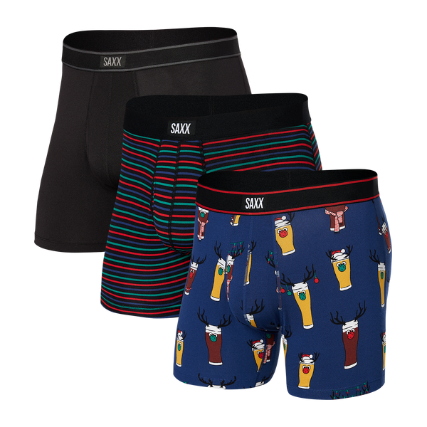 Front of Daytripper Boxer Brief Fly 3-Pack in Brewdolph/Gent Stripe/Black