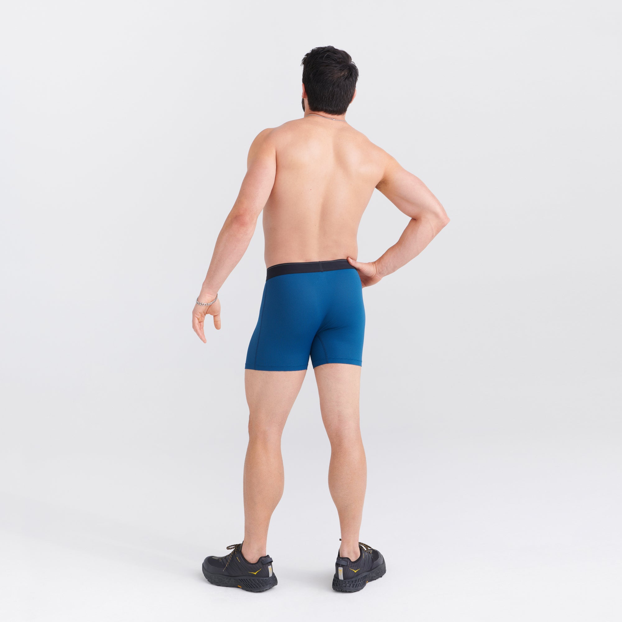 Back - Model wearing Quest Quick Dry Mesh Boxer Brief Fly 3-Pack in Slate/Anchor Teal/Black