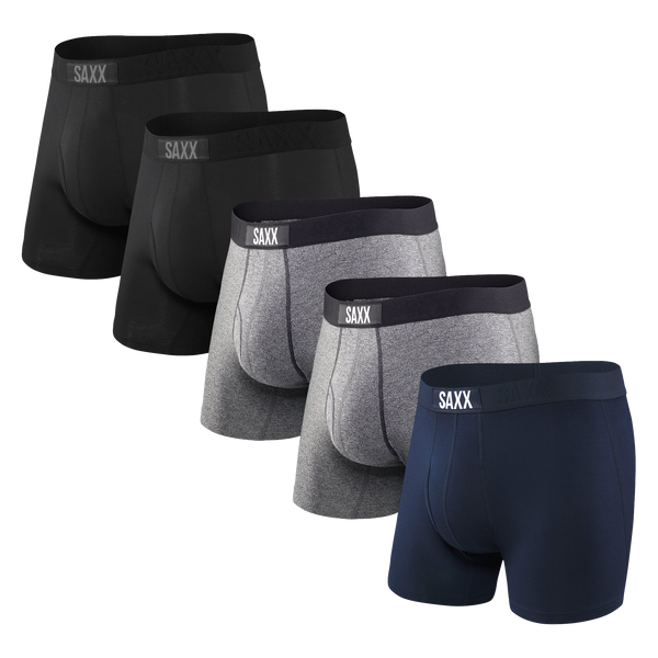 Front of Ultra Boxer Brief Fly 5Pack in Black/Grey Htr/Navy