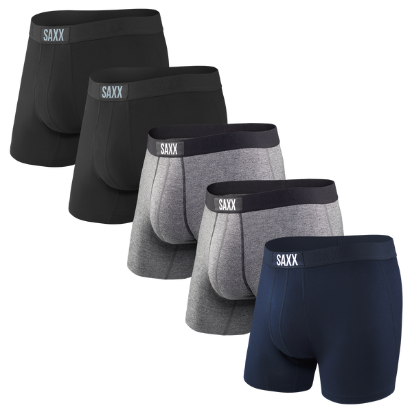 Front of Vibe Boxer Brief 5Pack in Black/Grey Htr/Navy