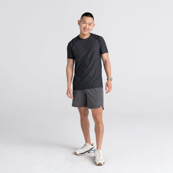 Front - Model wearing DropTemp Cooling Mesh Crew in Black Heather