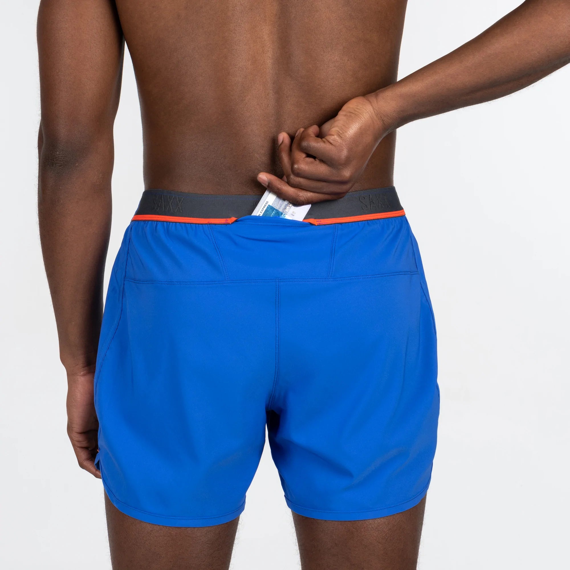 Hightail 2N1 Short in Sport Blue with hidden stash pocket in back of waistband