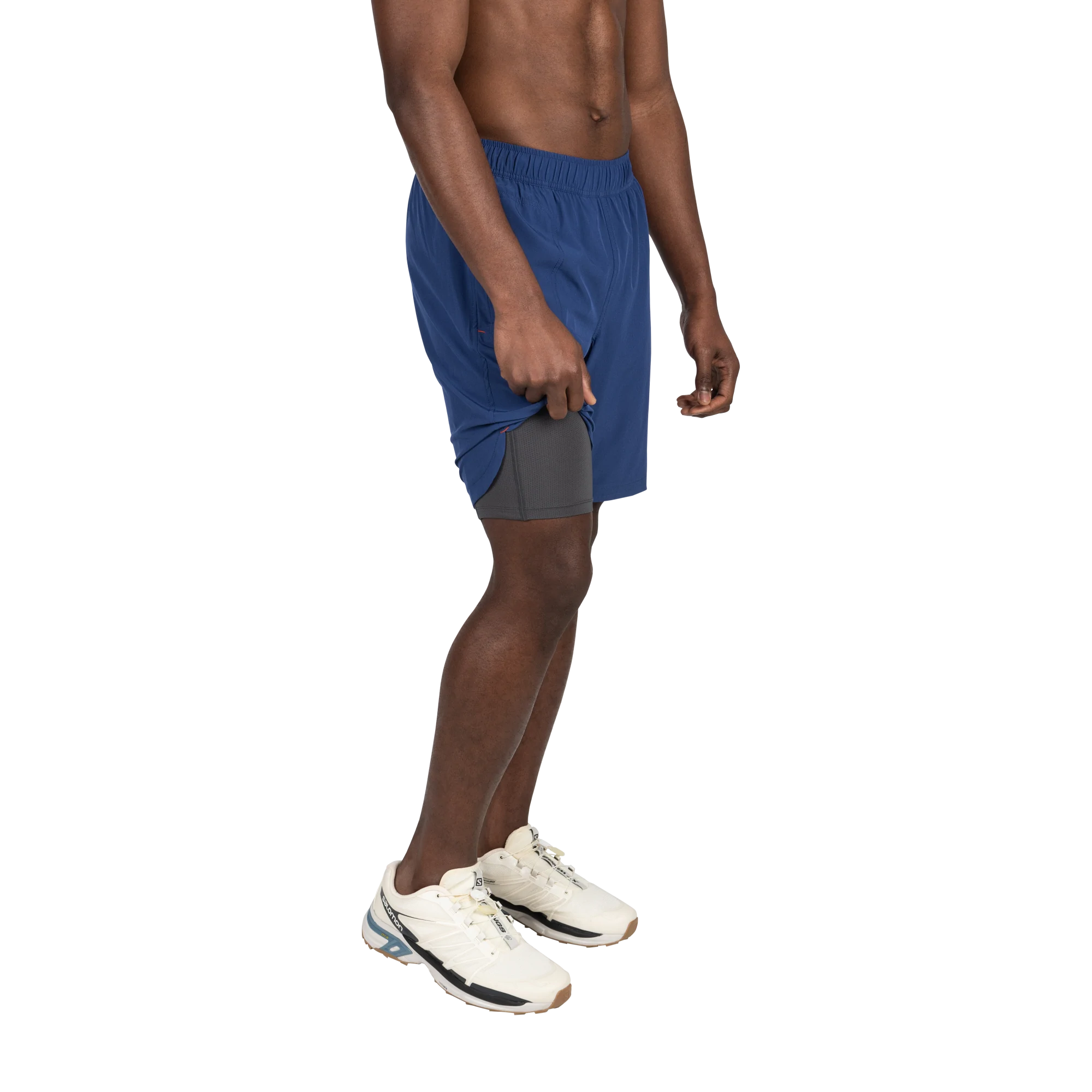 Front - Model wearing Gainmaker 2N1 Short 9" in Blueberry with liner