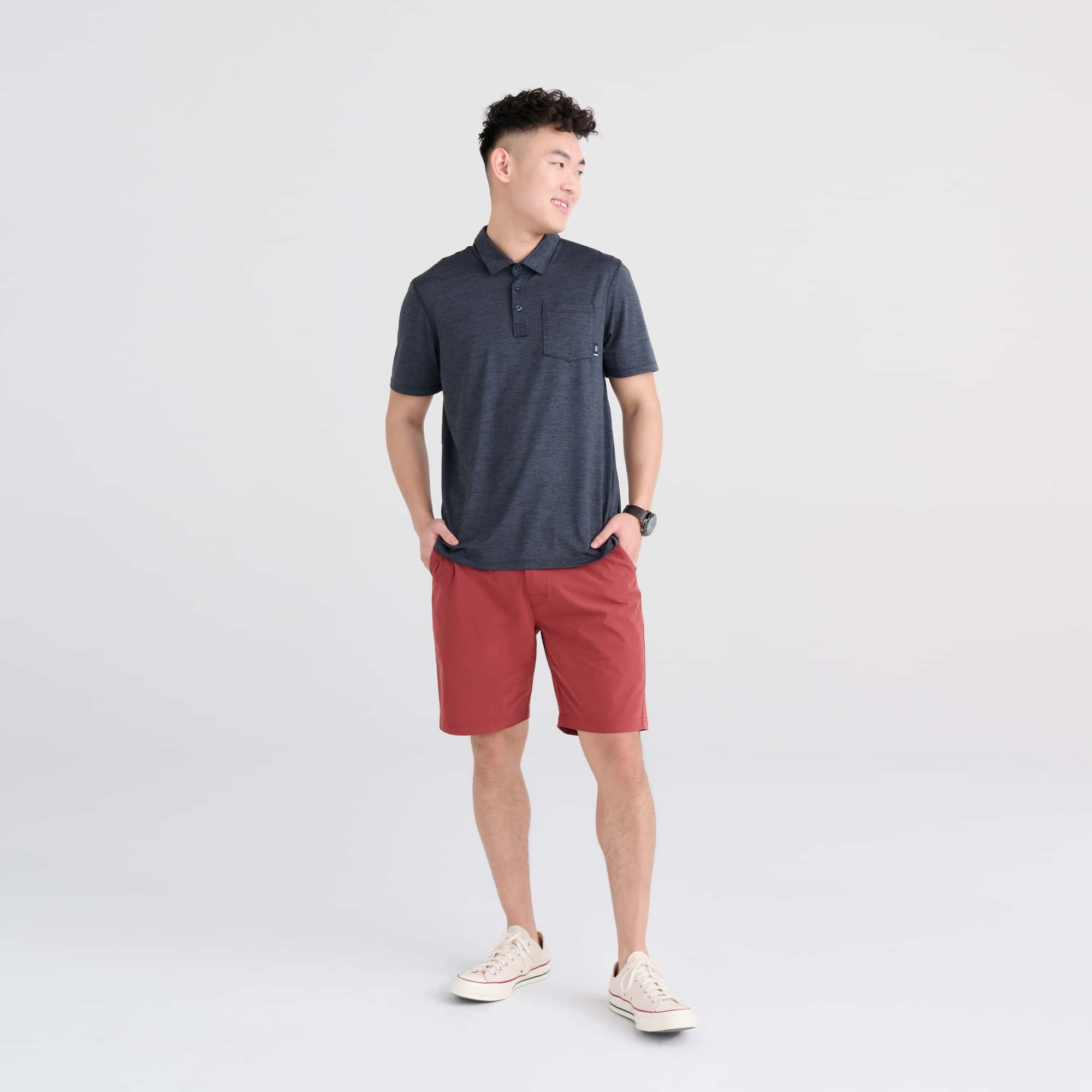 Front - Model wearing Go To Town 2N1 Short Long in Red Clay