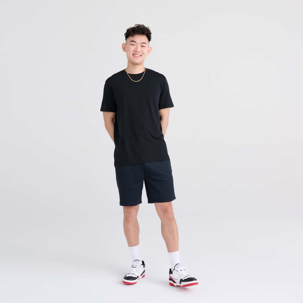 Front - Model wearing DropTemp Cooling Cotton Short Sleeve Crew in Black