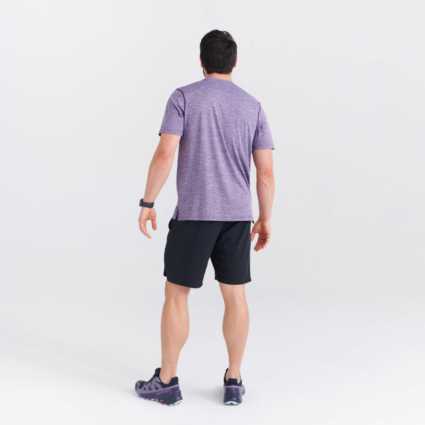 Back - Model wearing Droptemp All Day Cooling Short Sleeve Pocket Tee in Periwinkle Heather
