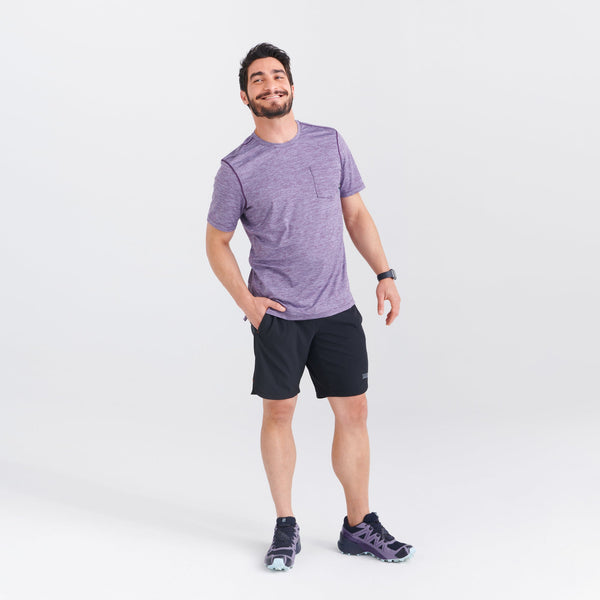 Front - Model wearing Droptemp All Day Cooling Short Sleeve Pocket Tee in Periwinkle Heather