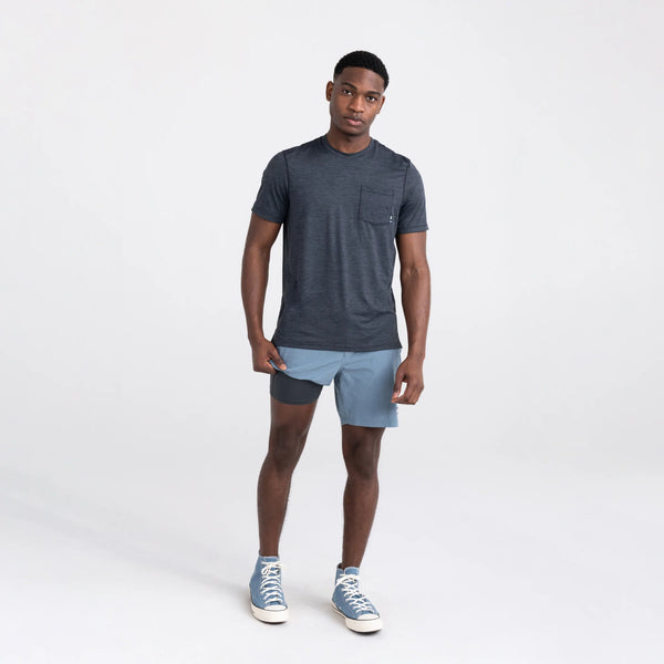 Front - Model wearing Sport 2 Life 2N1 Short 7" in Stone Blue Heather with liner