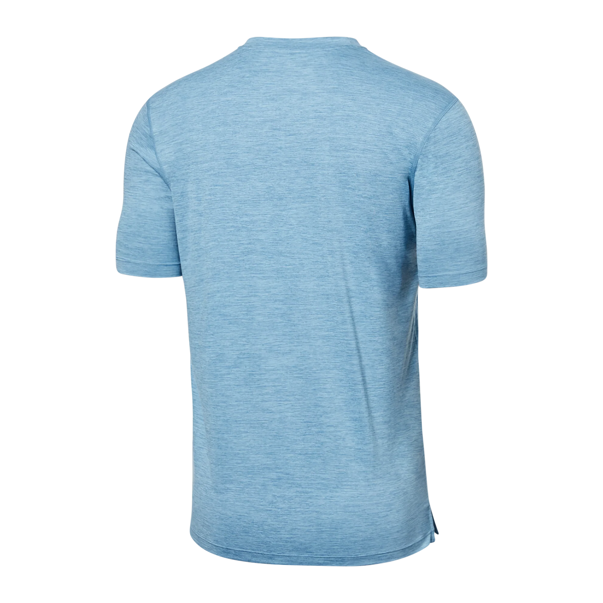Back of Droptemp All Day Cooling Short Sleeve Pocket Tee in Washed Blue Heather