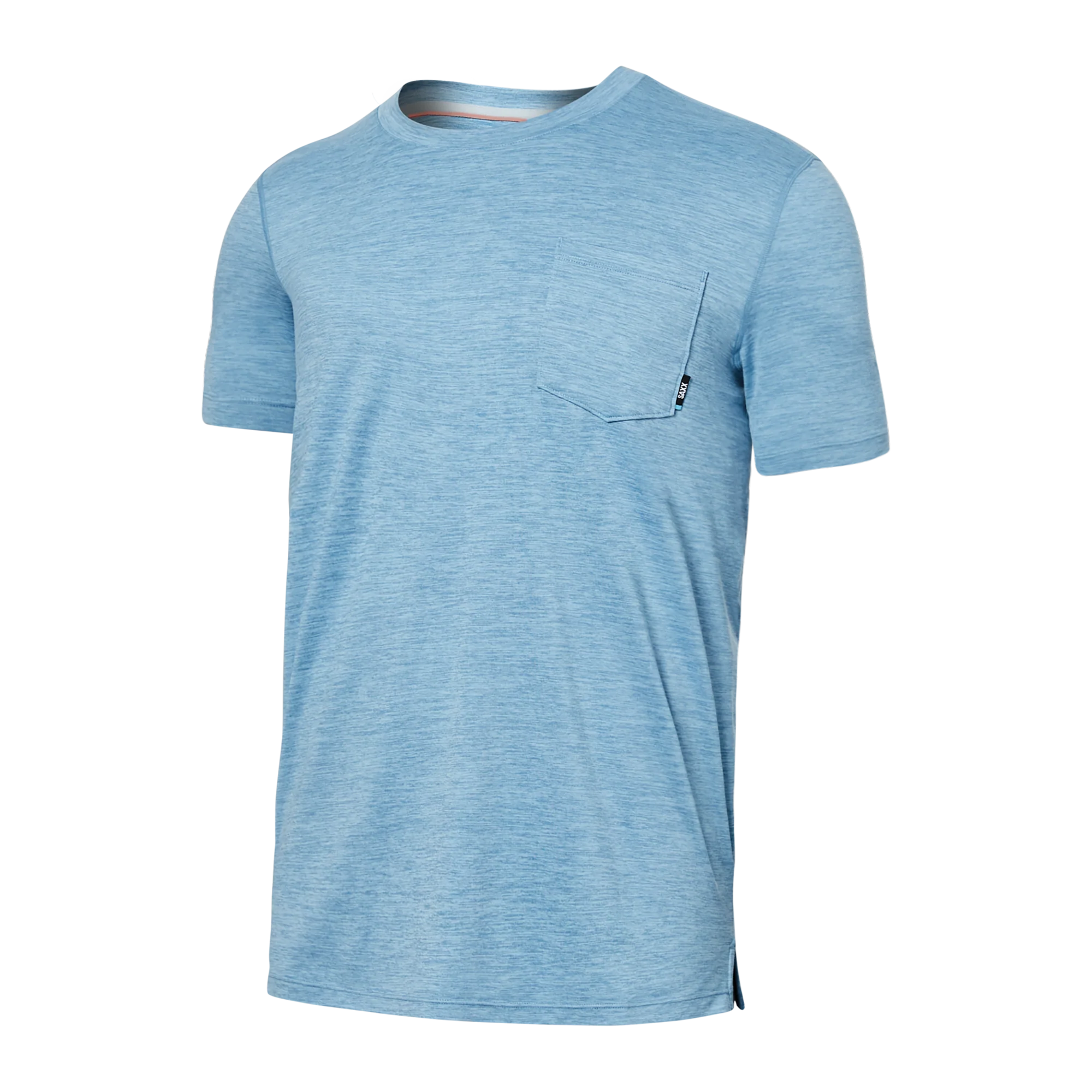 Front of Droptemp All Day Cooling Short Sleeve Pocket Tee in Washed Blue Heather
