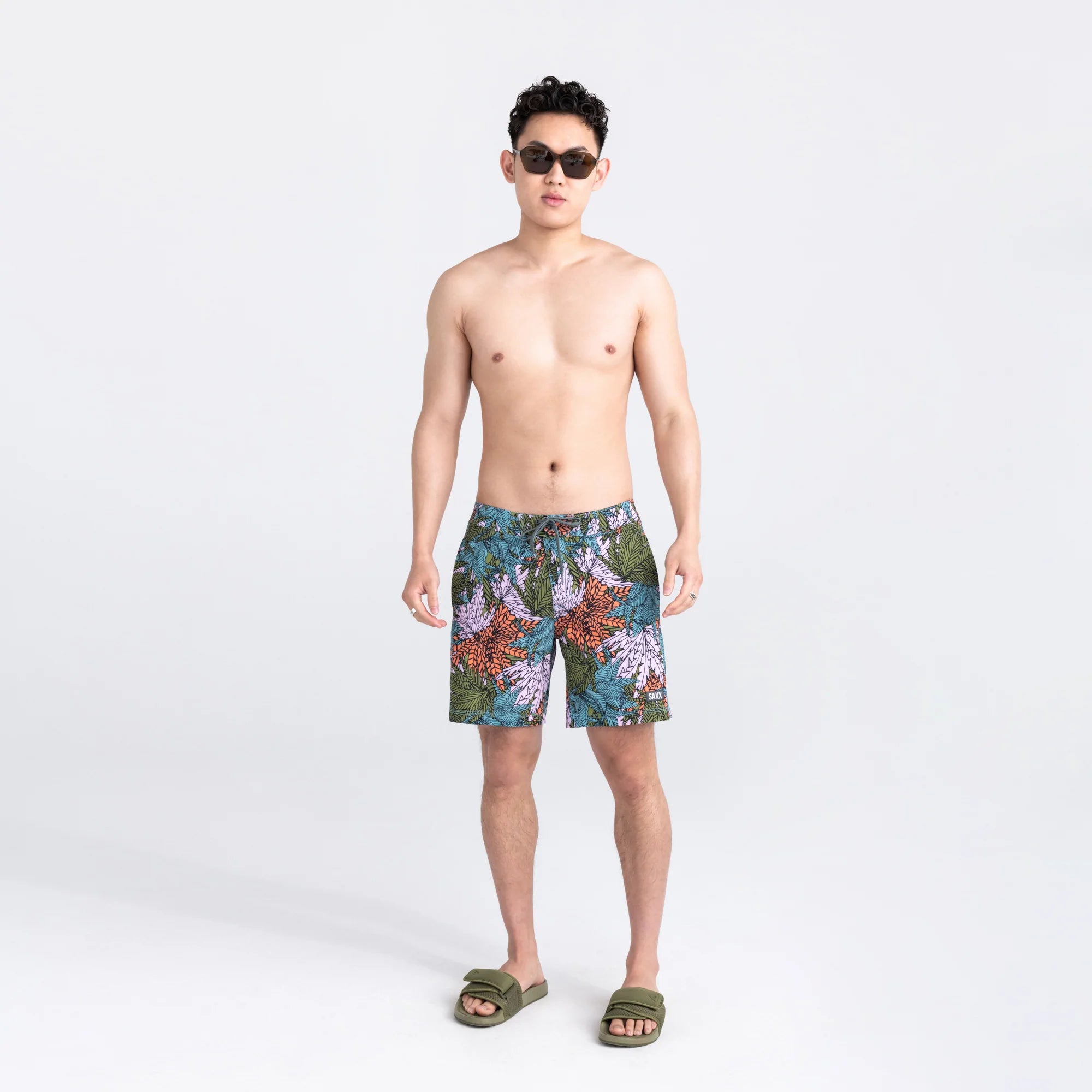 Front - Model wearing Betawave 2N1 Swim Board Short 17" in Sub Tropic- Multi