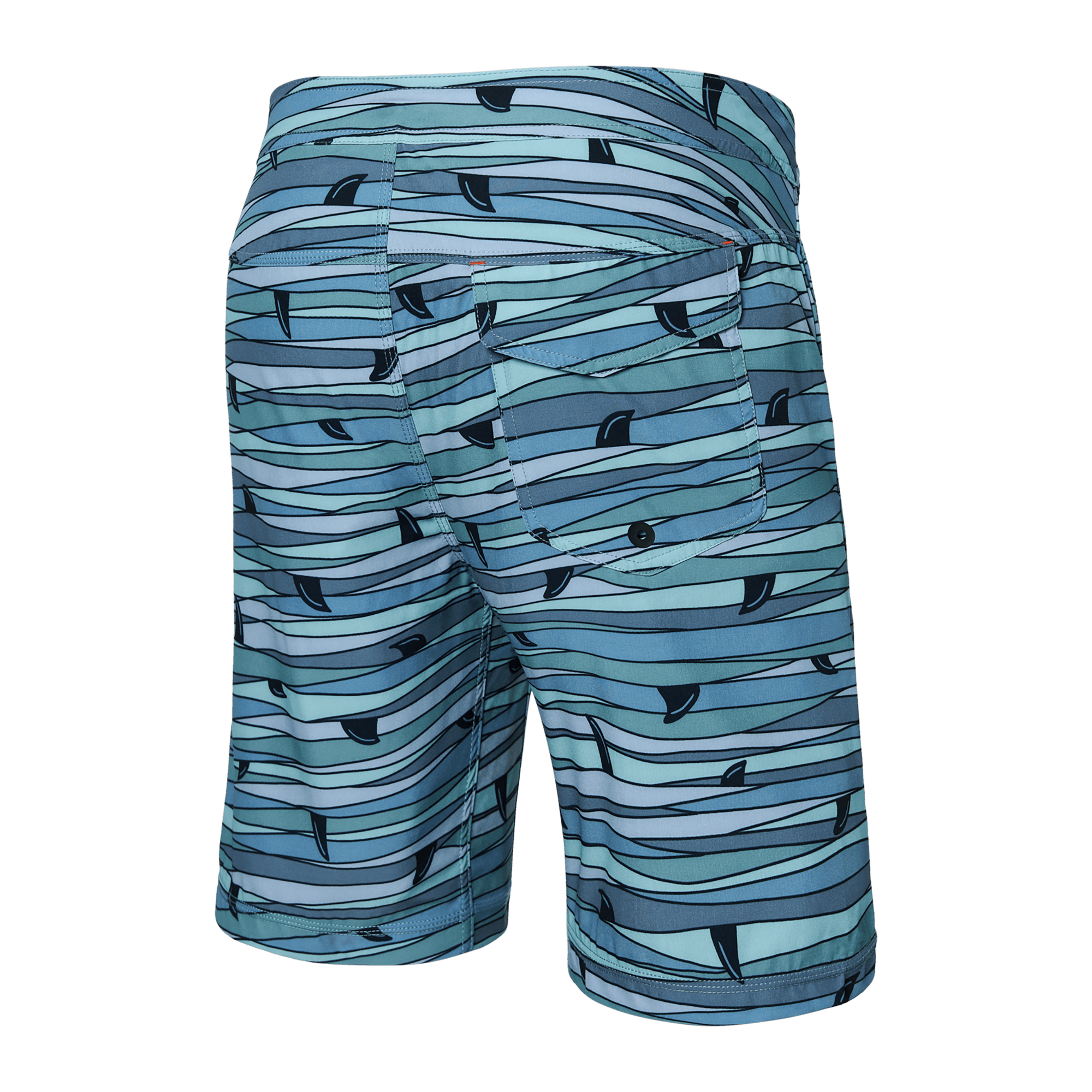 Back of Betawave 2N1 Swim Board Short Long in Fins- Blue Multi
