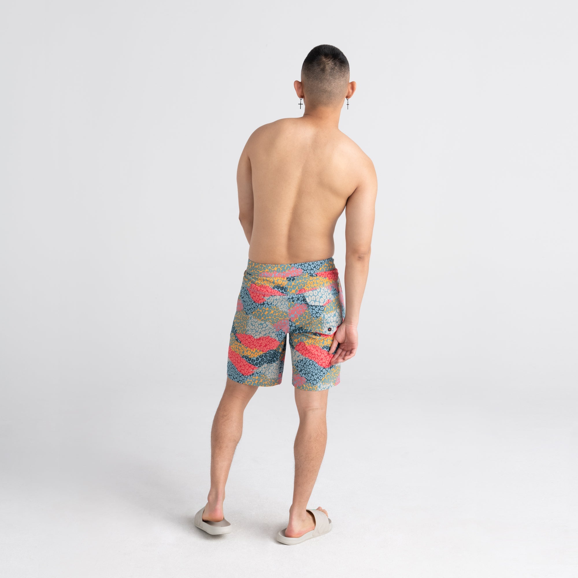 Back - Model wearing Betawave 2N1 Swim Boardie 19" in Multi Predator Camo