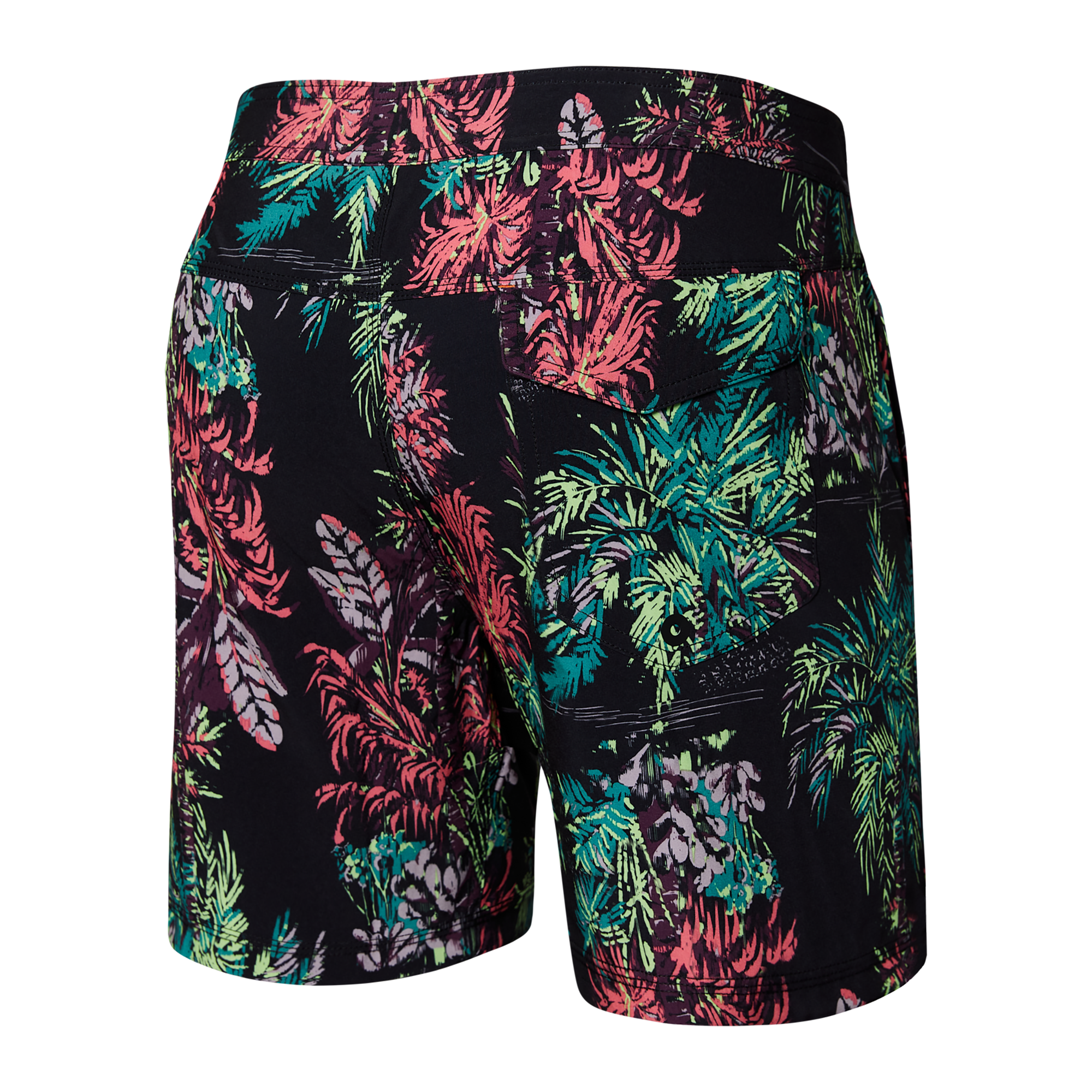 Back of Betawave 2N1 Swim Short Long in Midnight Tropics- Multi