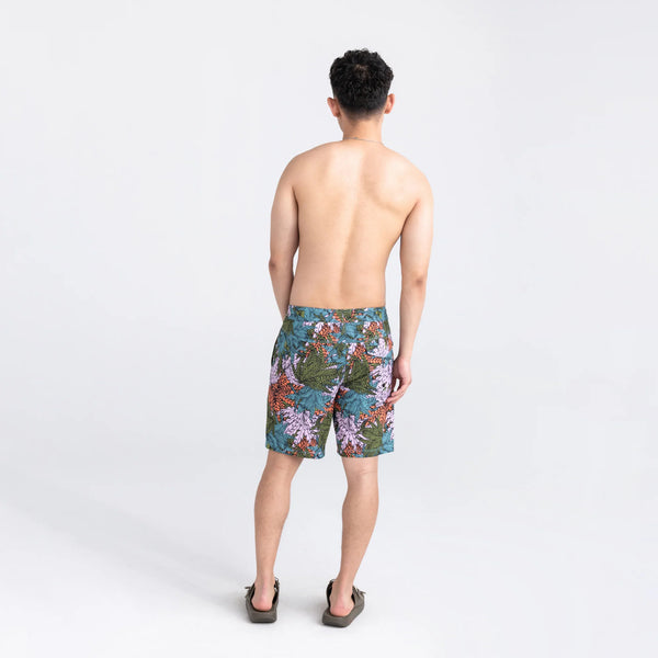 Back - Model wearing Betawave 2N1 Swim Board Short 19" in Sub Tropic- Multi