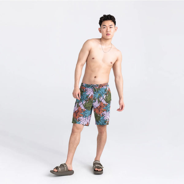 Front - Model wearing Betawave 2N1 Swim Board Short 19" in Sub Tropic- Multi