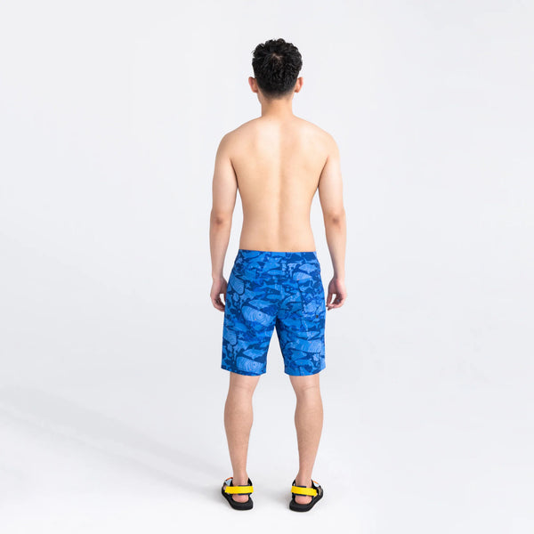 Back - Model wearing Betawave 2N1 Swim Board Short 19" in Voyagers- Navy