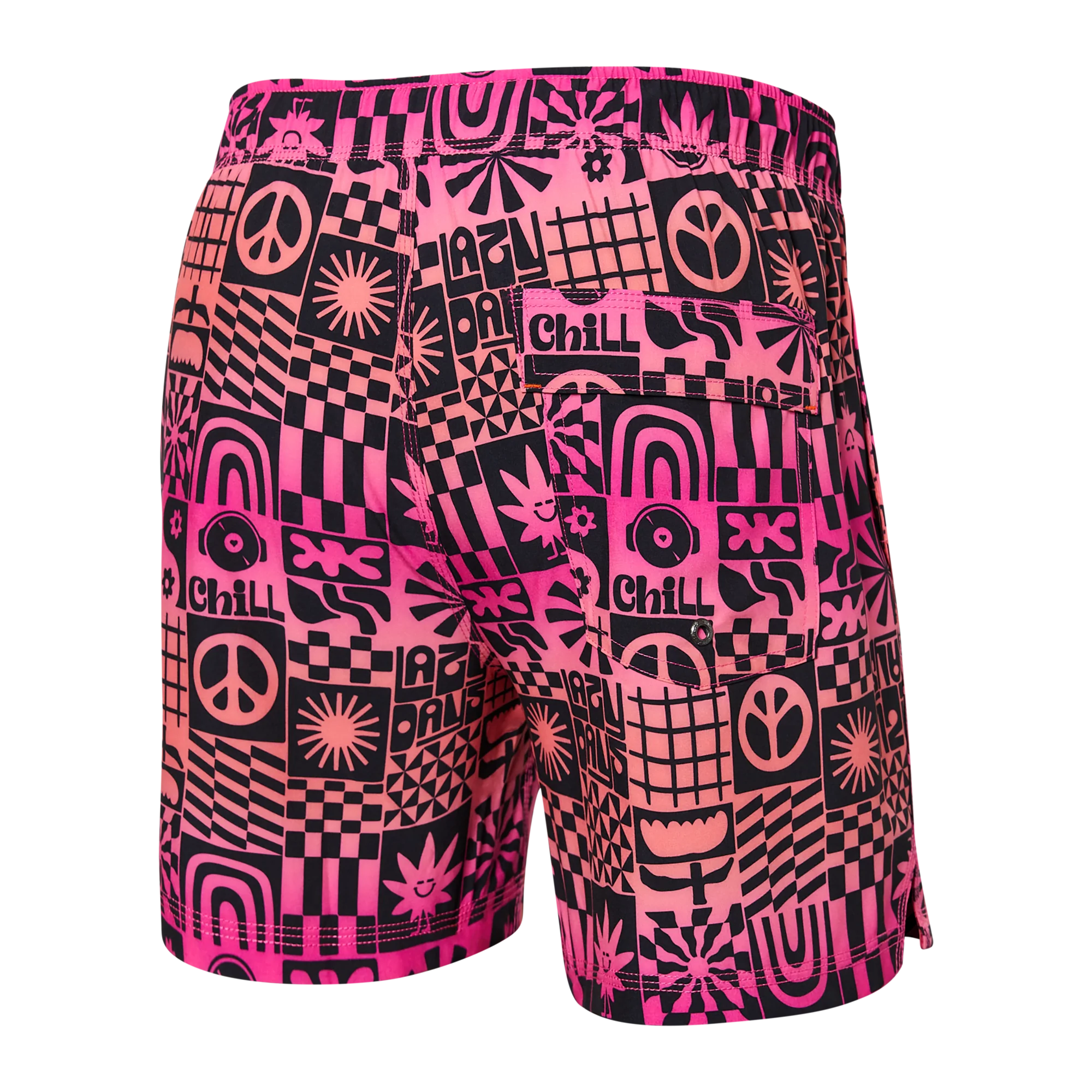 Back of Oh Buoy 2N1 Swim Volley Short 5" in Lazy Days- Gumball