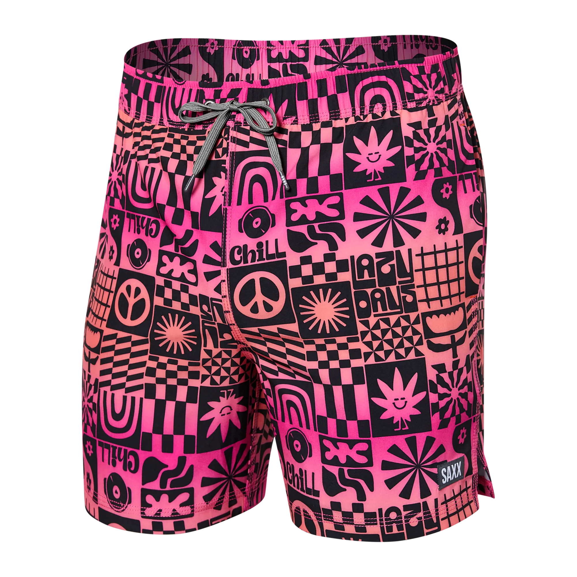 Front of Oh Buoy 2N1 Swim Volley Short 5" in Lazy Days- Gumball