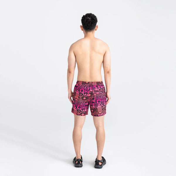Back - Model wearing Oh Buoy 2N1 Swim Volley Short 5" in Lazy Days- Gumball