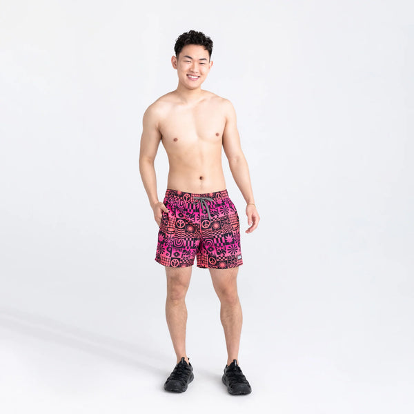 Front - Model wearing Oh Buoy 2N1 Swim Volley Short 5" in Lazy Days- Gumball
