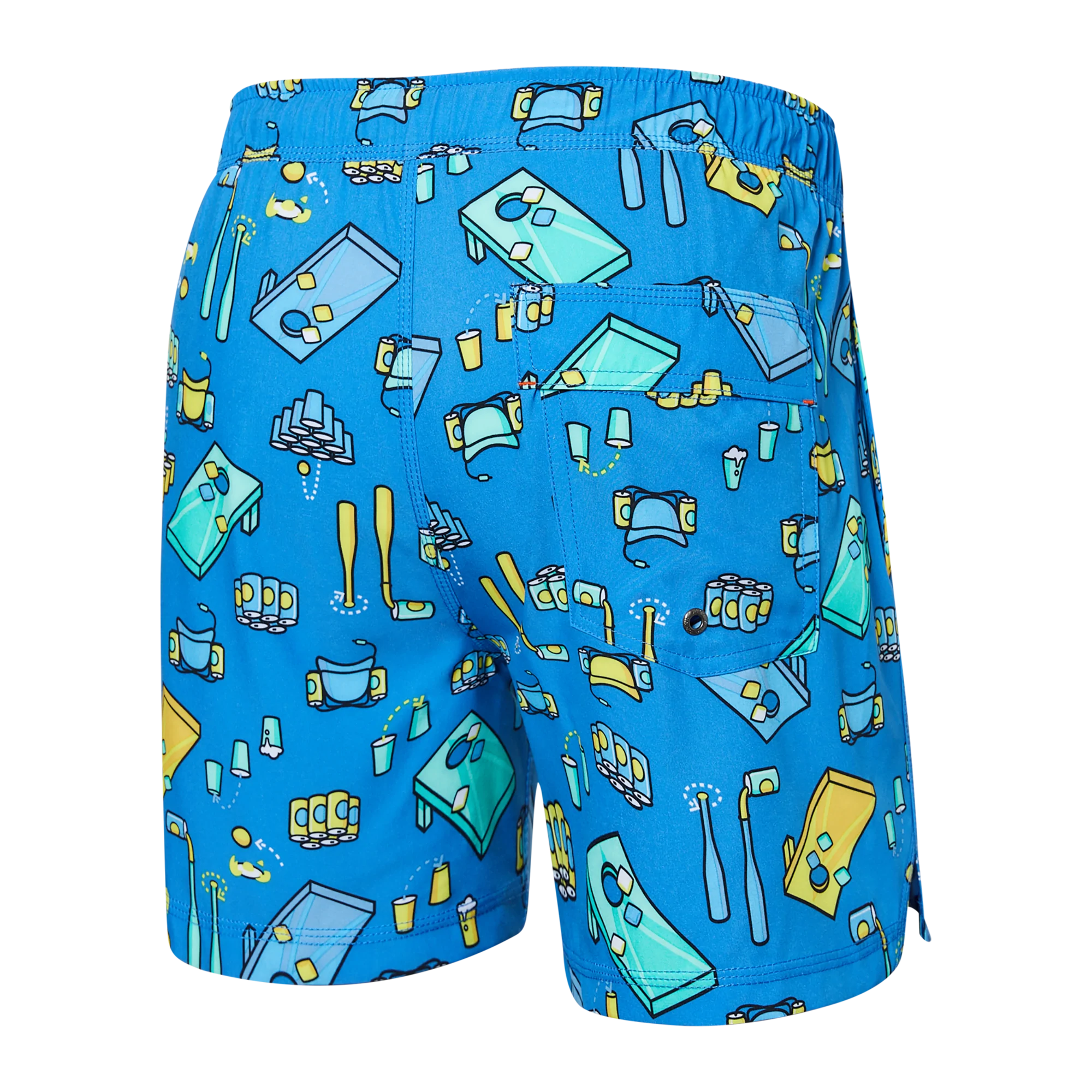 Back of Oh Buoy 2N1 Swim Volley Short 5" in Beer Olympics- Racer Blue