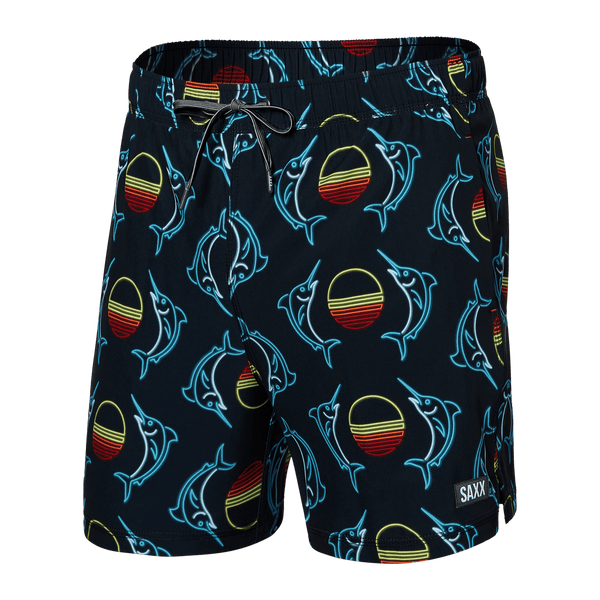 Front of Oh Buoy 2N1 Swim Trunk 5" in Sunset Crest- Black
