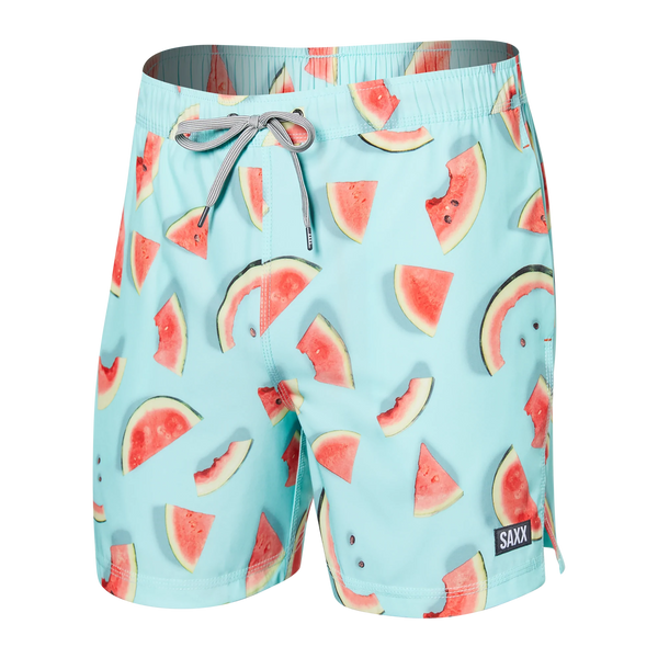 Front of Oh Buoy 2N1 Swim Volley Short 5" in One Hit Wondermelon-Multi