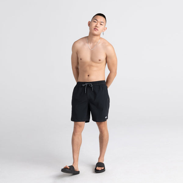 Front - Model wearing Oh Buoy 2N1 Swim Short 7" in Black
