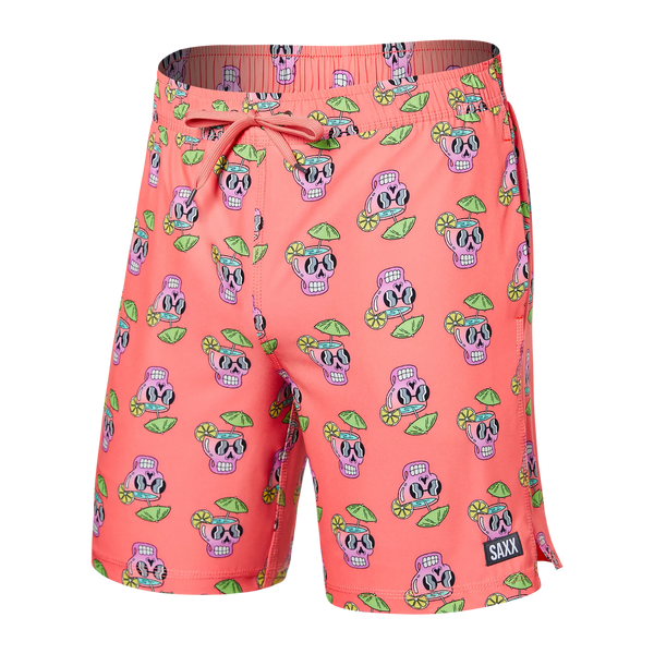 Oh Buoy 2N1 Long Volley Short - Drunken Skulls- Hot Coral | – SAXX ...