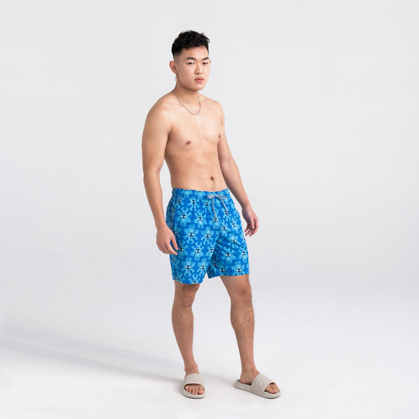 Front - Model wearing Oh Buoy 2N1 Swim Short Regular in Krakken Toile- Blue