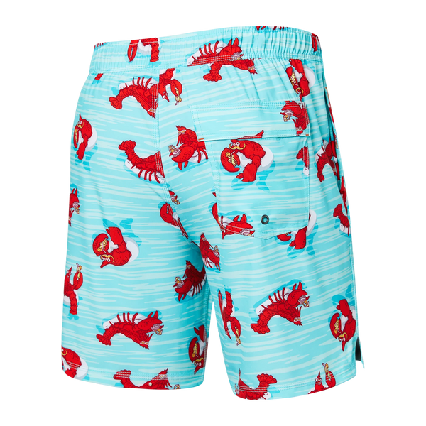 Back of Oh Buoy 2N1 Swim Volley Short 7" in Lobster Lounger- Aqua