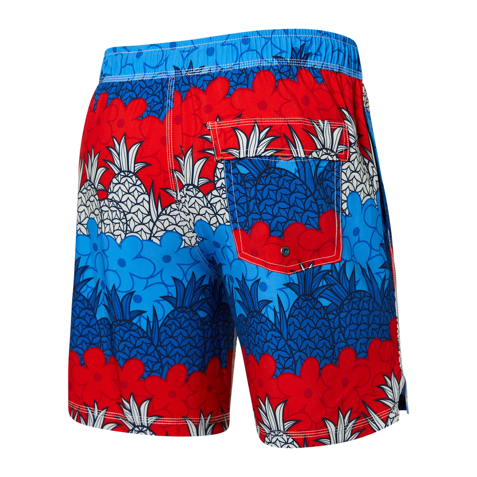 Back of Oh Buoy 2N1 Swim Volley Short 7" in Pineapple Strata- Multi