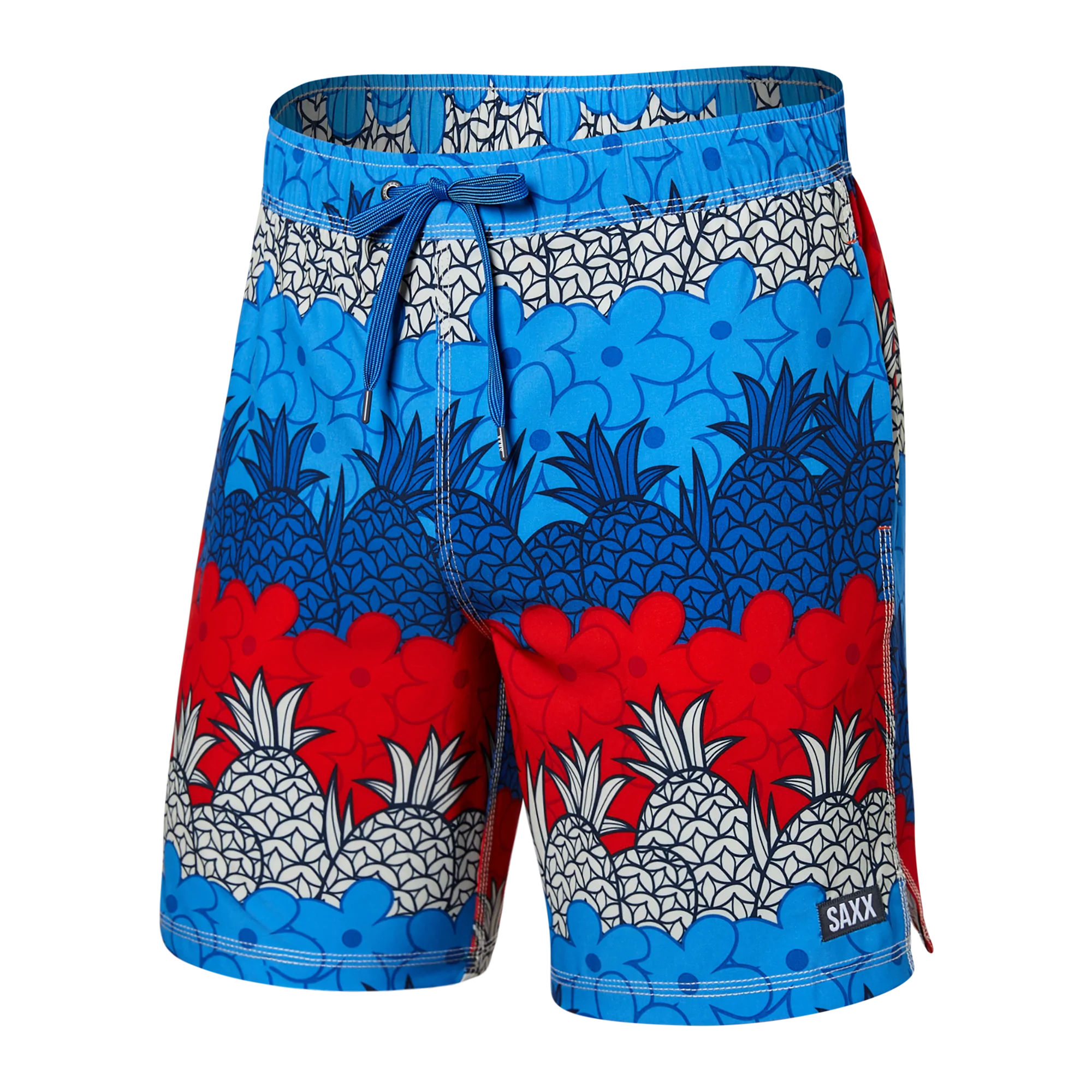 Front of Oh Buoy 2N1 Swim Volley Short 7" in Pineapple Strata- Multi