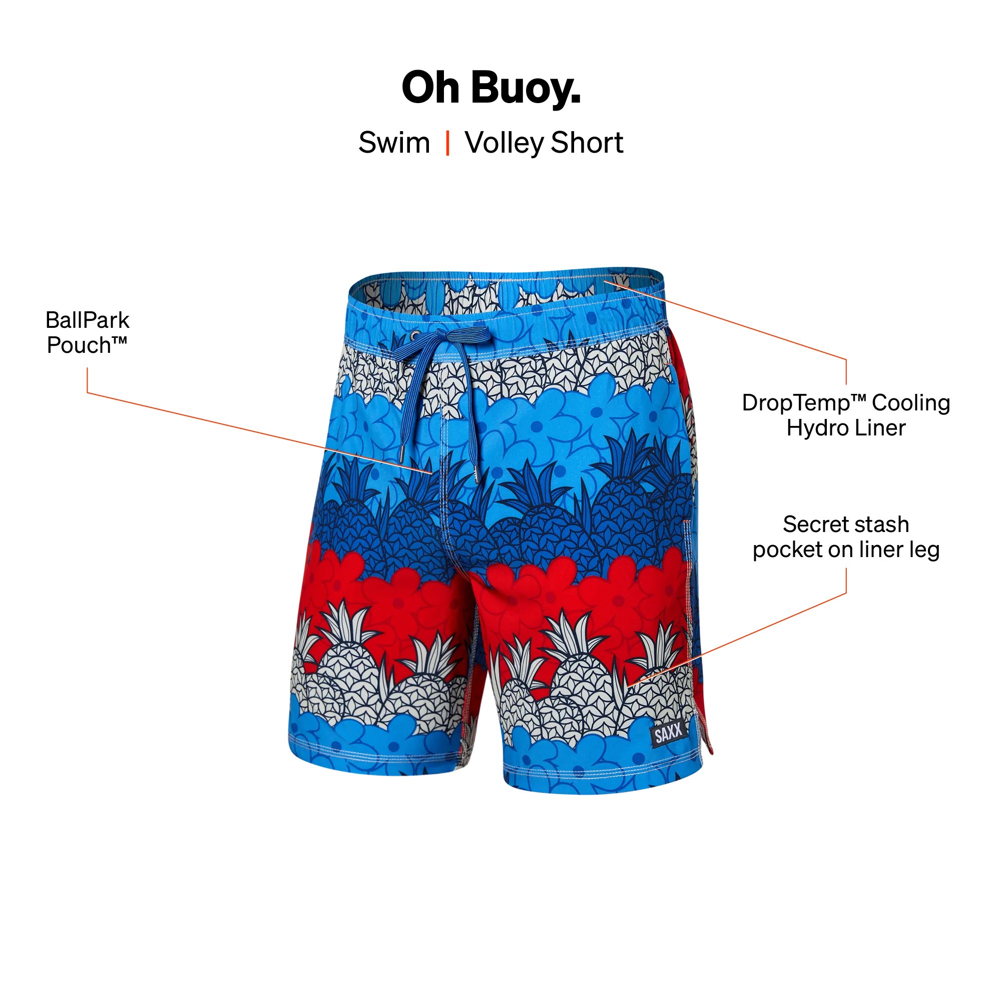 Oh Buoy 2N1 Swim Volley Short 7" in Pineapple Strata- Multi technology graphic