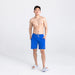 Front - Model wearing Oh Buoy 2N1 Swim Volley Short 7" in Sport Blue