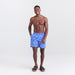 Front - Model wearing Go Coastal 2N1 Swim Classic Volley 7" in Flocktail Hour-Sport Blue