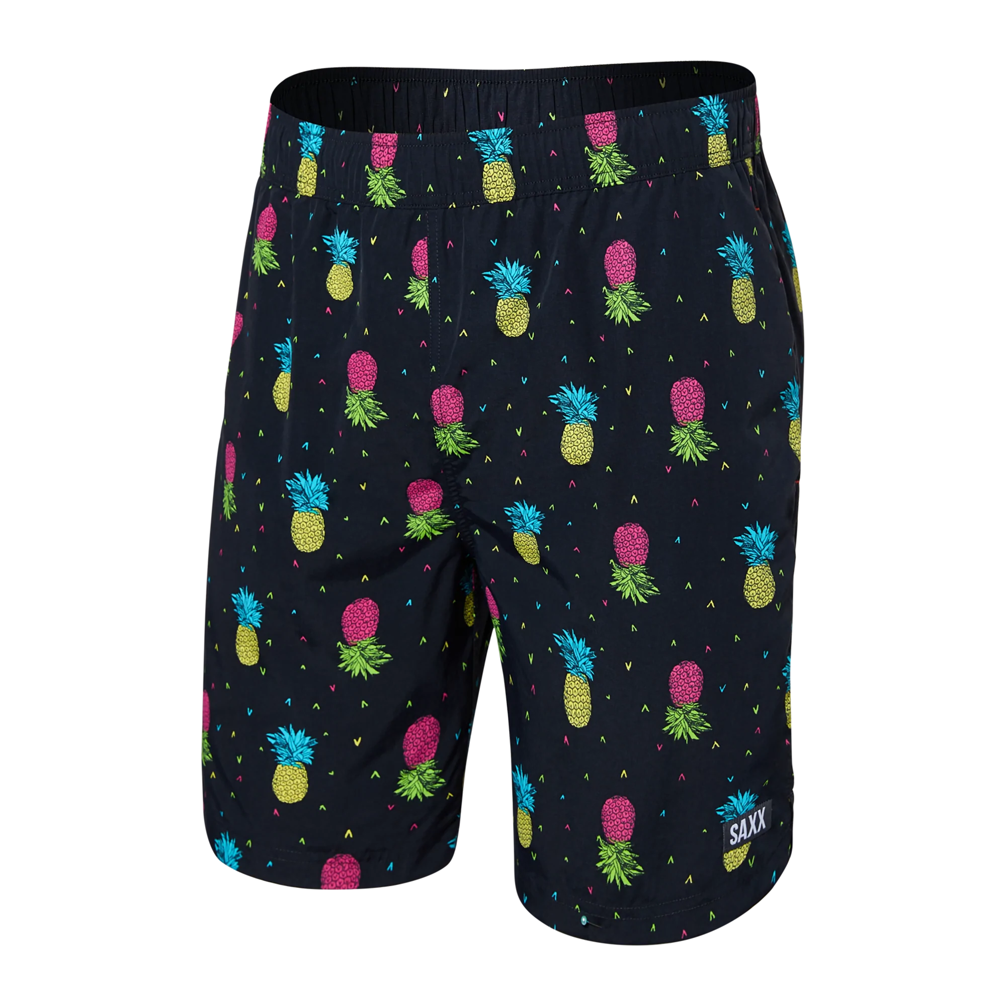 Front of Go Coastal 2N1 Swim Volley Short 7" in Pineapple Flip- Black