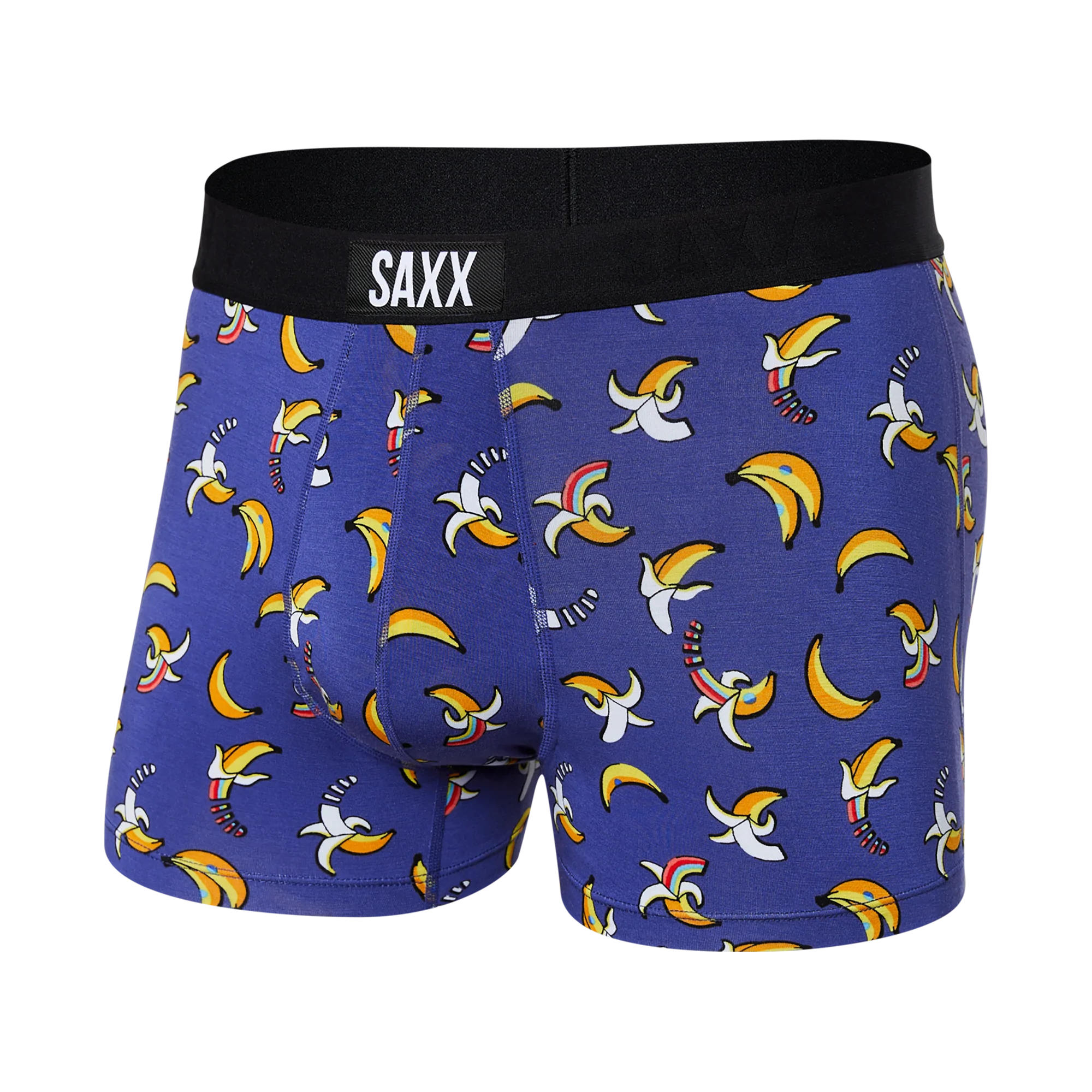 Front of Vibe Super Soft Trunk in Rainbow Bananas- Navy