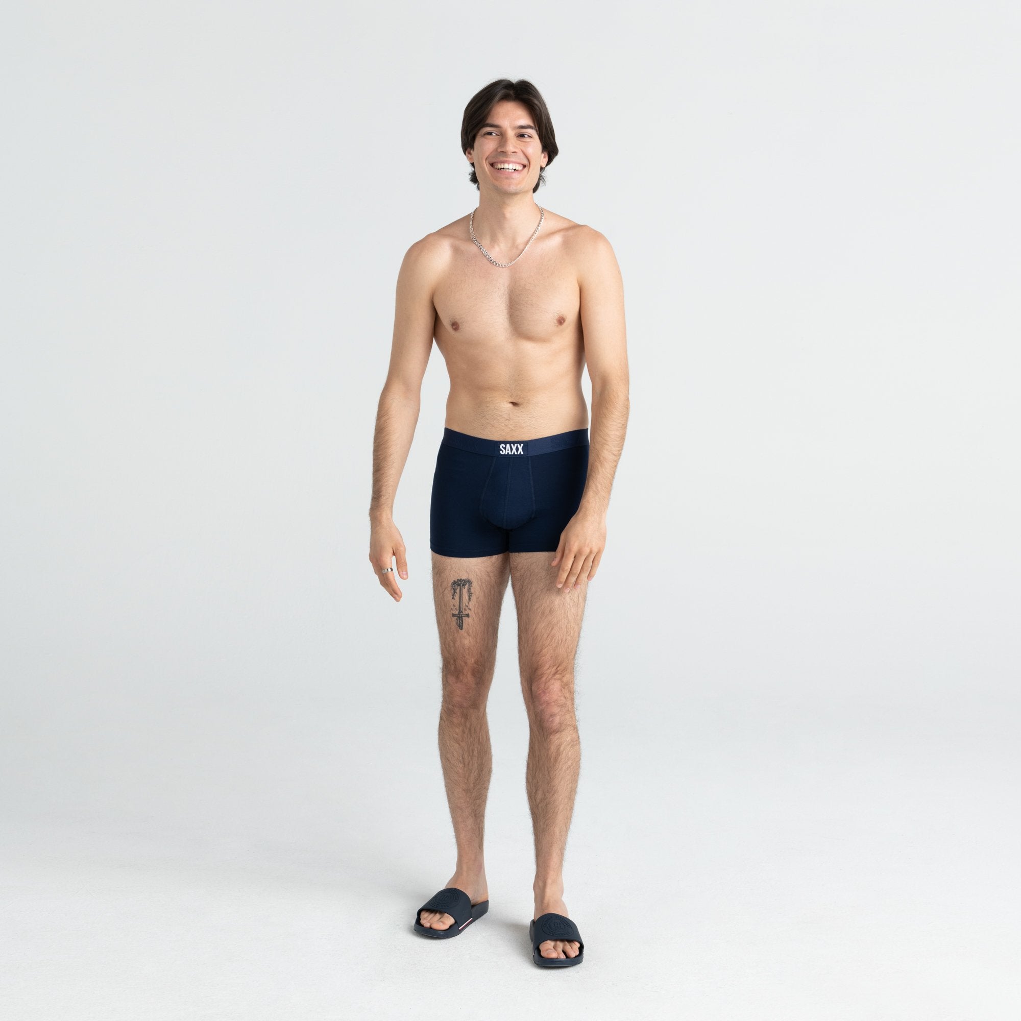 Front - Model wearing Vibe Trunk in Navy Heather